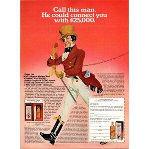 1981 Johnnie Walker Red Label Scotch Walking Red Coat Vintage Print Ad Wall Art